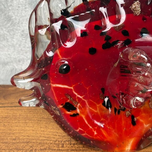 Handcrafted Glass Angel Fish Sculpture Red Clear Gold Crystal Piece Murano Style - Picture 4 of 8